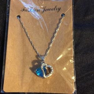 Silver Necklace Aquamarine Heart